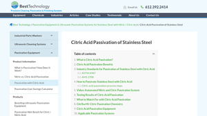 Best Technology Inc - Citric Acid Passivation for Stainless Steel