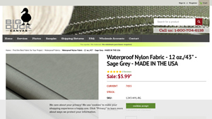 Big Duck Canvas - 12 oz. Waterproof Nylon Duck Cloth - Sage Grey