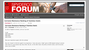 Spyderco - Corrosion Resistance Ranking of Stainless Steels