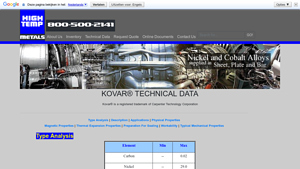 Hightemp Metals - Kovar® Alloy