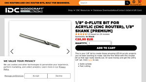 IDC Woodcraft - 1/8 0-Flute Bit For Acrylic