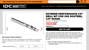 IDC Woodcraft - Extreme-Performance 1/4 Drill Bit for CNC Routers