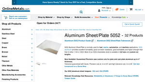 Online Metals - 5052 Aluminum Sheet/Plate