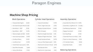 Paragon Engines - Machine Shop Pricing