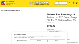Steel & Pipes - Stainless Steel Sheet Gauge 16