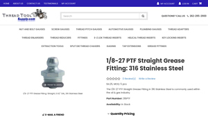 Thread Tool Supply - 1/8-27 PTF Straight Grease Fitting