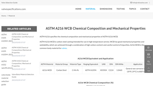Valvespecifications - ASTM A216 WCB Carbon Steel Casting