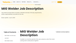 Velents - MIG Welder Job Description