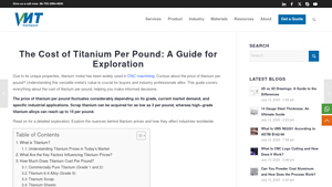 VMT CNC - Titanium Pricing Overview