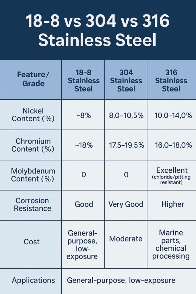 Stainless Steel Comparison Chart Manufacturing Service
